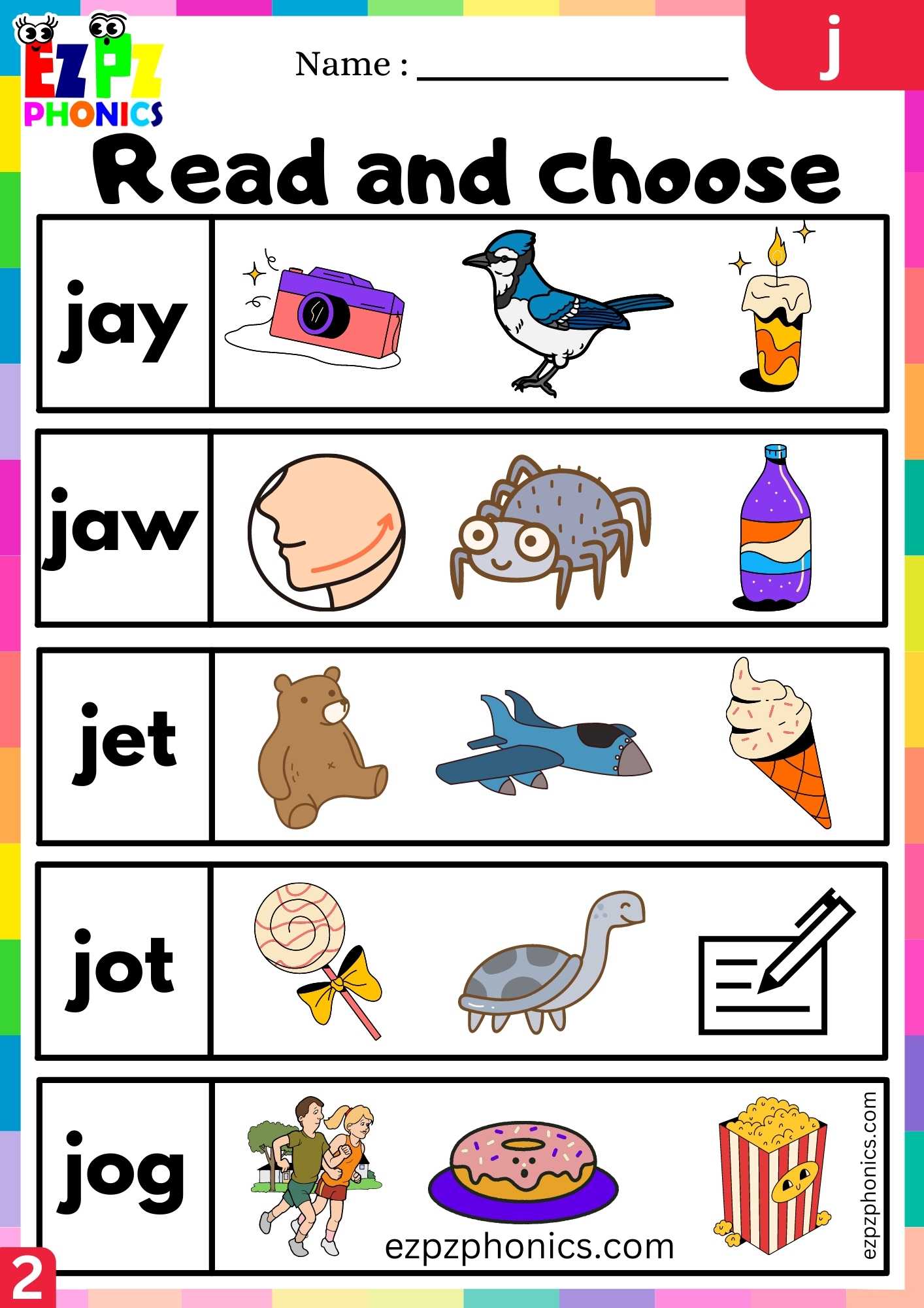 Group2 Letter J Read And Choose Beginning Sounds Worksheet